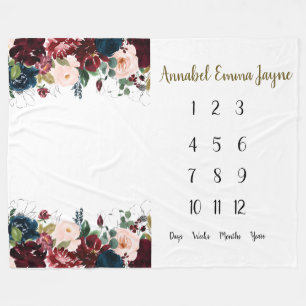 Zeemacht, bloemen, Baby, 1 jaar Milestone Fle Fleece Deken
