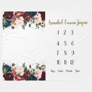 Zeemacht, bloemen, Baby, 1 jaar Milestone Fle Fleece Deken