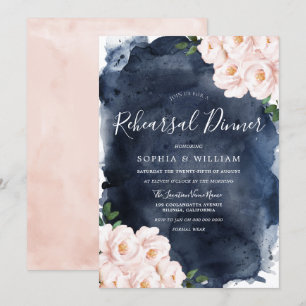Zeemacht en blush Floral Wedding Rehearsal Dinner Kaart