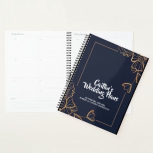 Zeemacht en gouden florale bruiloft planner