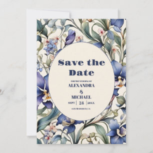 Zeemacht en lichtblauwe waterverf bruiloft save the date