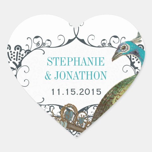 Zeemacht en mosterd Vogel-bruiloft Hart Sticker (Voorkant)