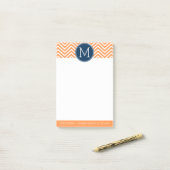 Zeemacht en Oranje Chevrons met aangepast monogram Post-it® Notes (Op bureau)