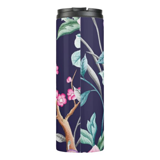 Zeemacht en roze Chinoiserie-ventilator Thermosbeker (Achterkant)