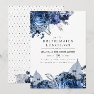 Zeemacht en wit met zilvervlies Bridesmaids Lunche Kaart