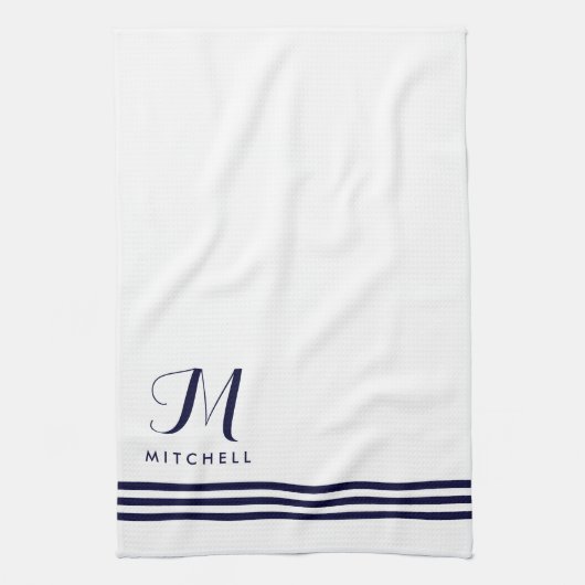Zeemacht en witte gesofistikeerde strips en monogr theedoek (Verticaal)