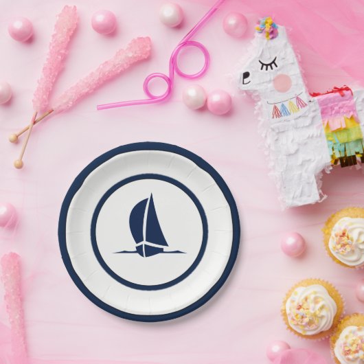 Zeemacht en witte zeilboot papieren bordje (Feest)