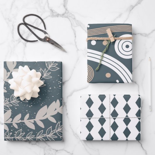 Zeemacht uit de middeleeuwen Blauwe Geometrische B Inpakpapier Vel (Voorkant)