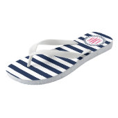 Zeemacht & witte Nautical Stripe met roze monogram Teenslippers (Schuin)