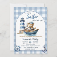 Zeeman Beer Blauwe Gingham Baby Shower Uitnodiging