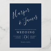 Zeemblauw en goudzonnebloemen bruiloft folie uitnodiging (Achterkant)