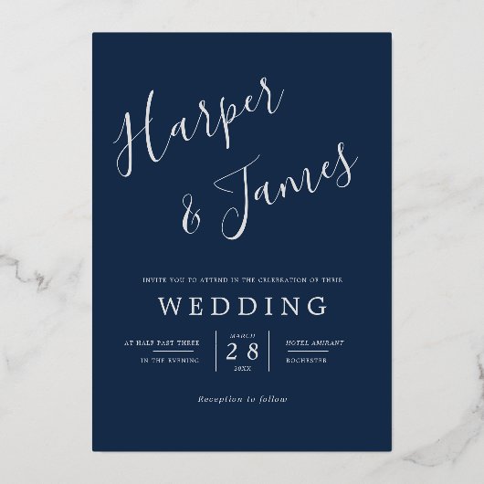 Zeemblauw en goudzonnebloemen bruiloft folie uitnodiging (Achterkant)