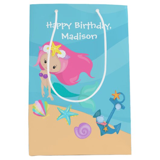 Zeemeermeisje Aangepaste kinderen Verjaardag Medium Cadeauzakje (Voorkant)