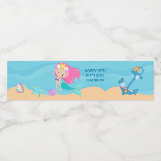  Zeemeermeisje Aangepaste kinderen Verjaardag Waterfles Etiket (Enkel label)