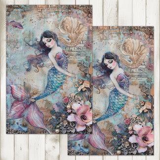 ZEEMEERMEISJE GEMENGDE MEDIA DECOUPAGE TISSUEPAPIER