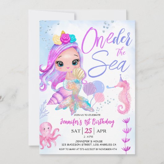 Zeemeermin 1e Verjaardag ONEder het Zee Zeemeermin Kaart (Voorkant)