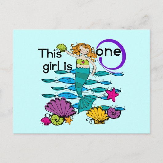 Zeemeermin 1e Verjaardag Tshirts en geschenken Briefkaart (Voorkant)