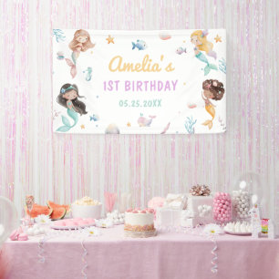 Zeemeermin 1e verjaardagsfeest Oneder The Sea Spandoek