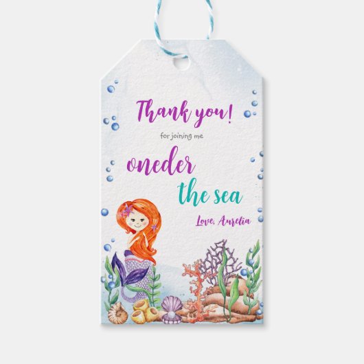 Zeemeermin 1e Verjaardagsfeestje Oneder Het Zee Cadeaulabel (Voorkant)