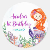 Zeemeermin 1e Verjaardagsfeestje Oneder Het Zee Ronde Sticker (Voorkant)