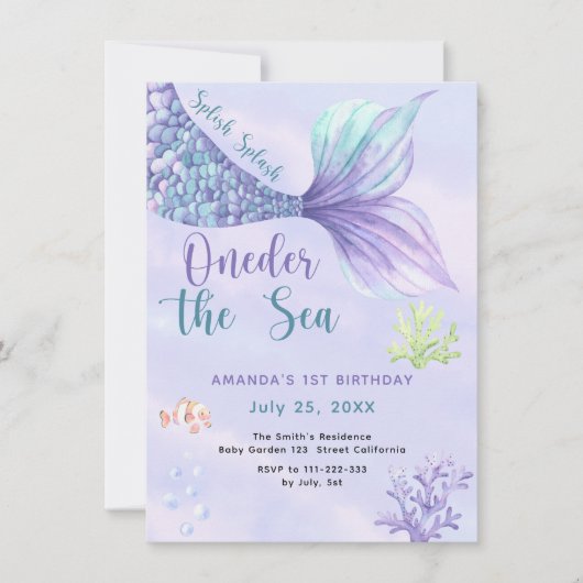 Zeemeermin 1e Verjaardagsfeestje Oneder Het Zee Ze Kaart (Voorkant)