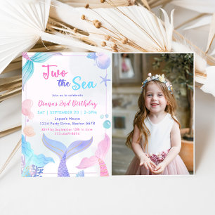 Zeemeermin 2de verjaardag Twee zee feest foto Kaart