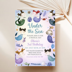 Zeemeermin 3e verjaardag onder het Zee feest Kaart
