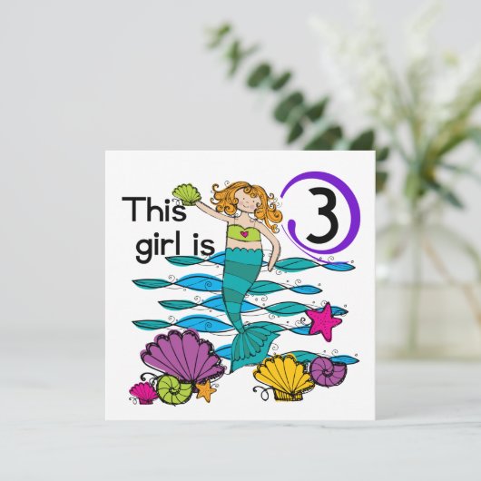 Zeemeermin 3e Verjaardag T shirten en geschenken Kaart (Staand voorkant)