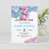 Zeemeermin 3e verjaardag uitnodiging (Staand voorkant)