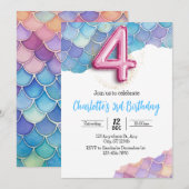 Zeemeermin 4de verjaardagsuitnodiging kaart (Voorkant / Achterkant)