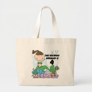 Zeemeermin 4e verjaardag T-shirts en geschenken Grote Tote Bag