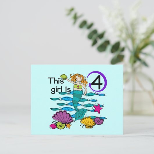 Zeemeermin 4e verjaardag Tshirts en geschenken Briefkaart (Staand voorkant)