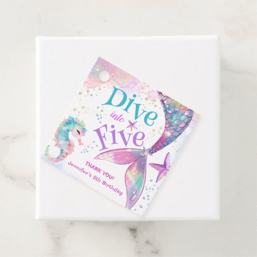 Zeemeermin 5e verjaardag Duik in Vijf Bedankjes Labels (In situ)