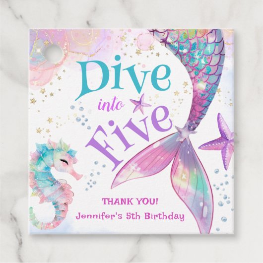 Zeemeermin 5e verjaardag Duik in Vijf Bedankjes Labels (Voorkant)