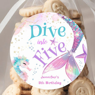Zeemeermin 5e verjaardag Duik in Vijf Ronde Sticker