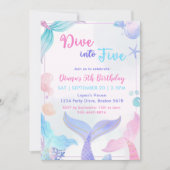 Zeemeermin 5e verjaardag duik naar vijf feest kaart (Voorkant)