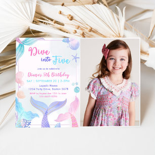 Zeemeermin 5e verjaardag duik naar vijf feestfoto kaart