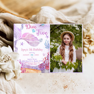 Zeemeermin 5e verjaardag duik naar vijf feestfoto kaart