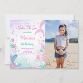 Zeemeermin 6e verjaardagsfoto uitnodiging (Voorkant)