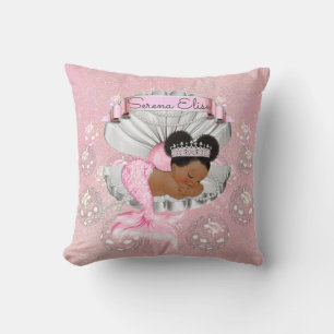 Zeemeermin Afro-Amerikaanse Baby Roze Schelp Parel Kussen
