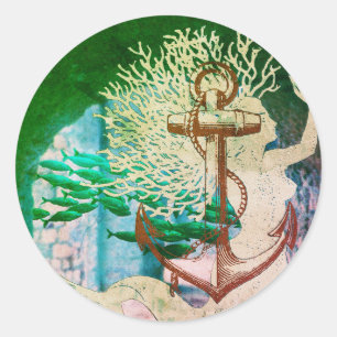 Zeemeermin Anker en School of Fish Stickers