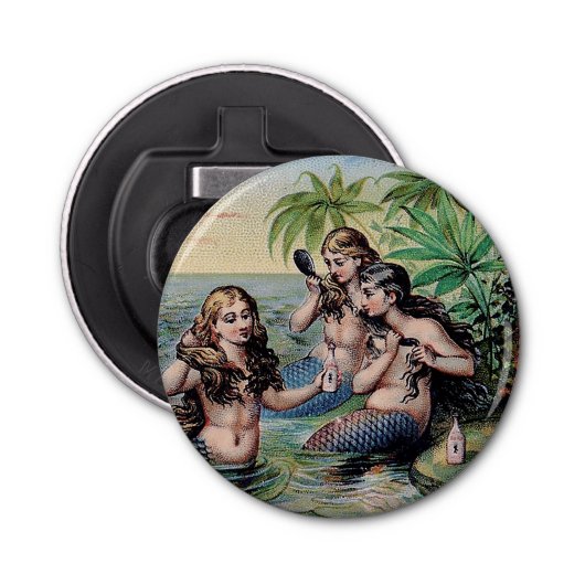 Zeemeermin Antiek Magic Nautische Oceaan Button Flesopener (Voorkant)