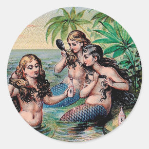 Zeemeermin Antiek Magic Nautische Oceaan Ronde Sticker