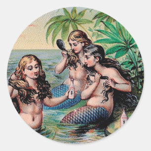 Zeemeermin Antiek Magic Nautische Oceaan Ronde Sticker