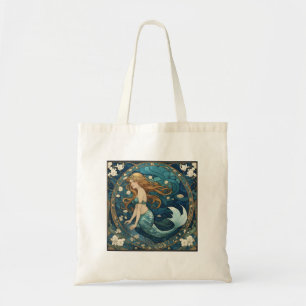 Zeemeermin Art Nouveau Art Deco Stijl Blauw Tote Bag