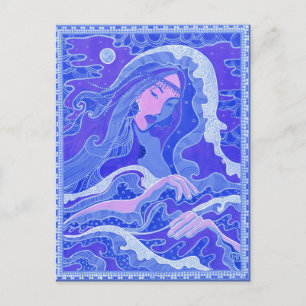 Zeemeermin, Aziatisch meisje, blauwe roze Briefkaart