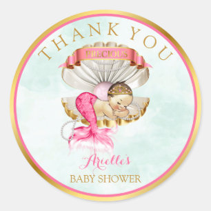 Zeemeermin Baby Clam Shell Tiara Parels Goud Roze Ronde Sticker