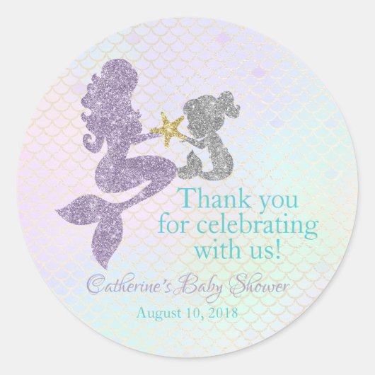 Zeemeermin Baby shower dank u stickers partij guns (Voorkant)