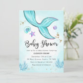 Zeemeermin Baby shower Invitation Girl, onder het  Kaart (Staand voorkant)