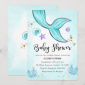 Zeemeermin Baby shower Invitation Girl, onder het  Kaart (Voorkant / Achterkant)